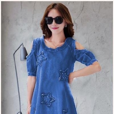 ĐẦM JEAN SUÔNG FORM A ĐÍNH NGÔI SAO HẠT - NJ203